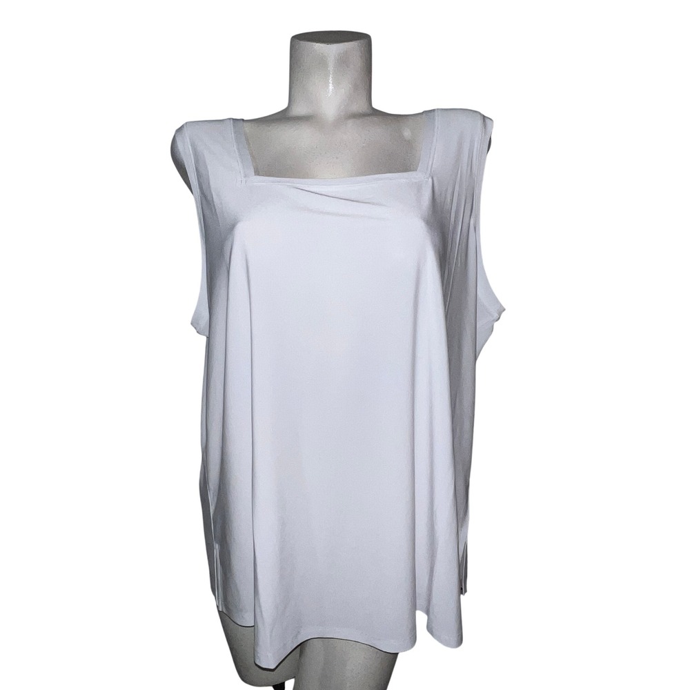 New Attitudes by Renee White Square Neck Sleeveless Tank Top Womens Plus Size 2X